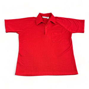 Vintage Disco Polo Shirt Adult LARGE Red 70s Polyester Sparkle Shiny Check